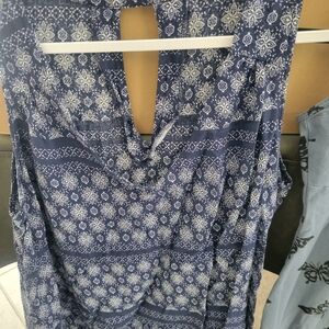 Old Navy Blue and White Patterned Blouse